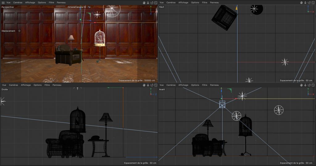 Scène 3d en cours de construction