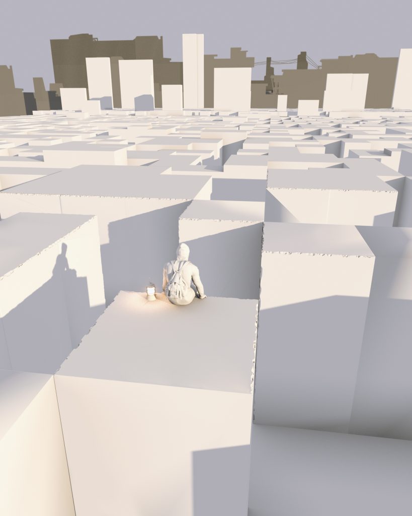 Clay render of the 3d scene